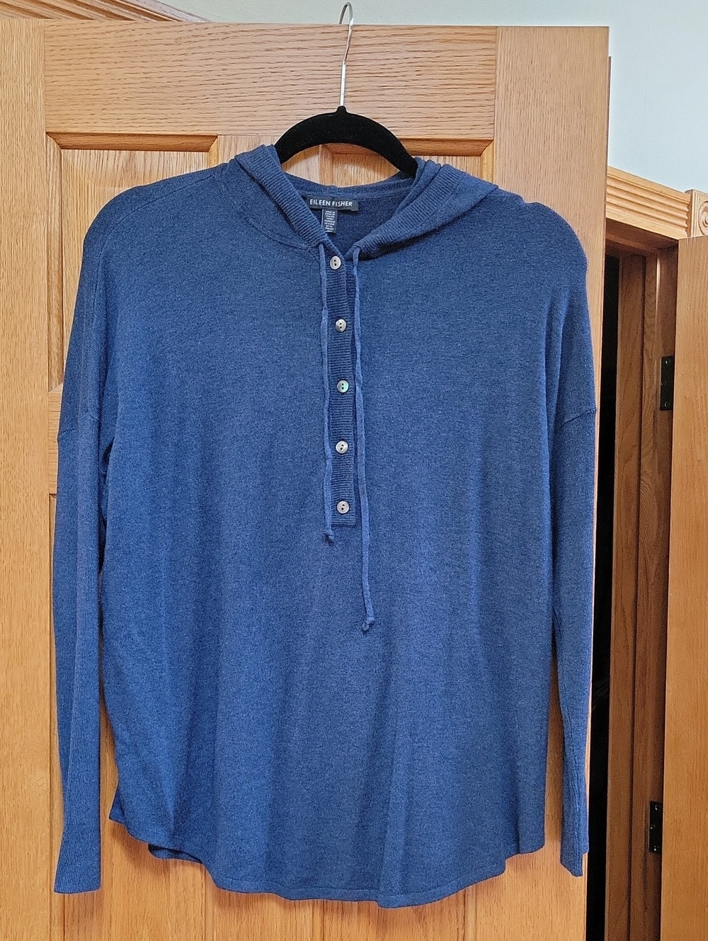 Eileen Fisher Indigo Blue Hooded Henley Sweater